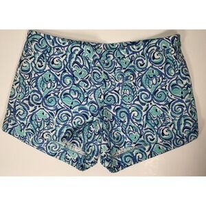 Women's Lilly‎ Pulitzer Adie Shorts Chasing Tail Fish Blue Side Zip Size 4